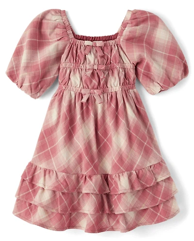 Girls Plaid Flannel Tiered Ruffle Dress - Highland Hills