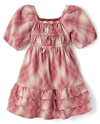 Girls Plaid Flannel Tiered Ruffle Dress - Highland Hills