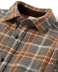 Boys Plaid Luxe Cozy Knit Button Up Shirt