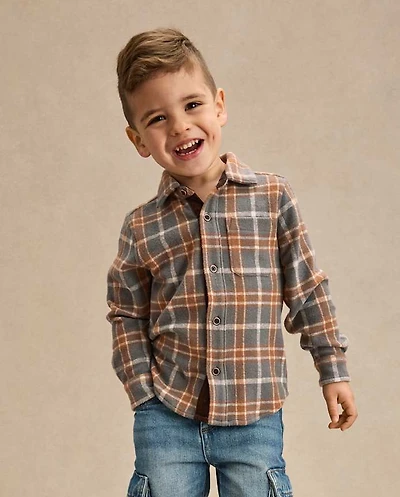 Boys Plaid Luxe Cozy Knit Button Up Shirt