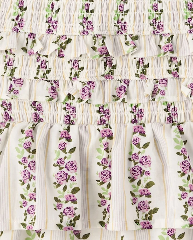 Girls Floral Smocked Ruffle Dress - Magical Meadows