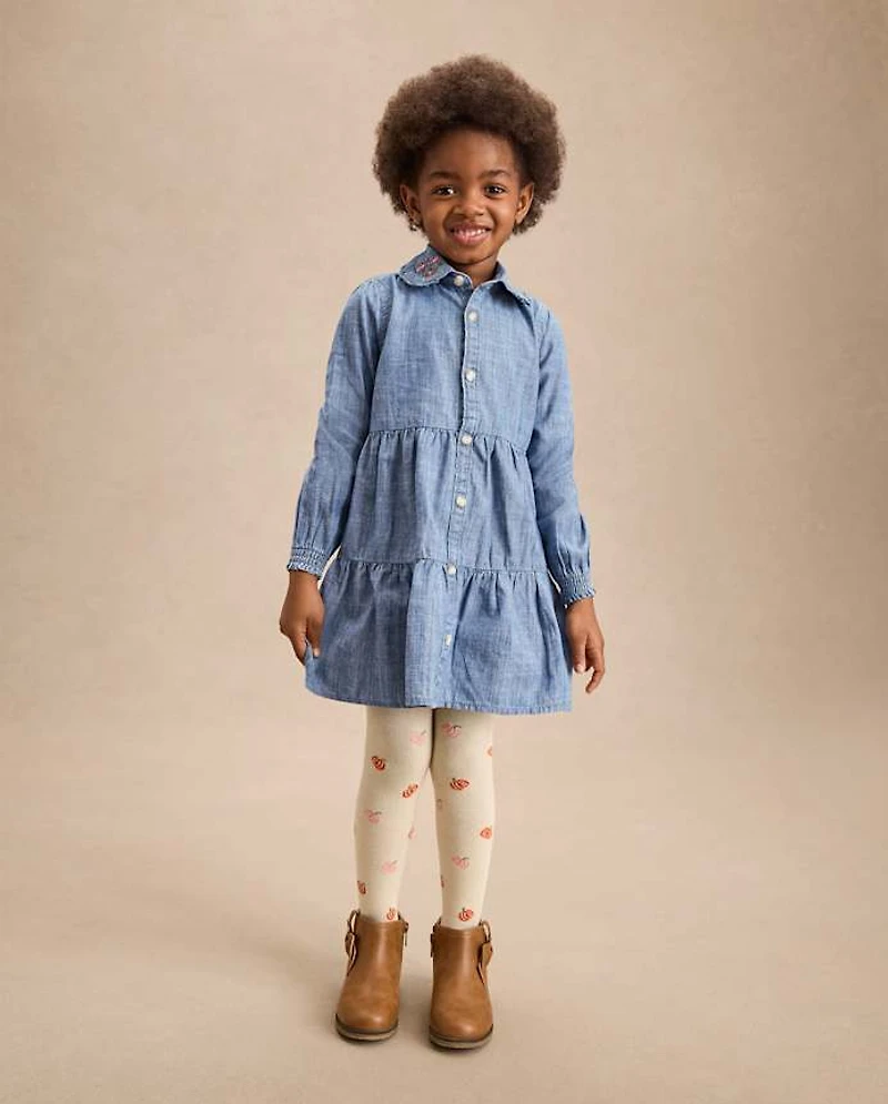 Girls Tiered Chambray Shirt Dress - Fall Celebrations