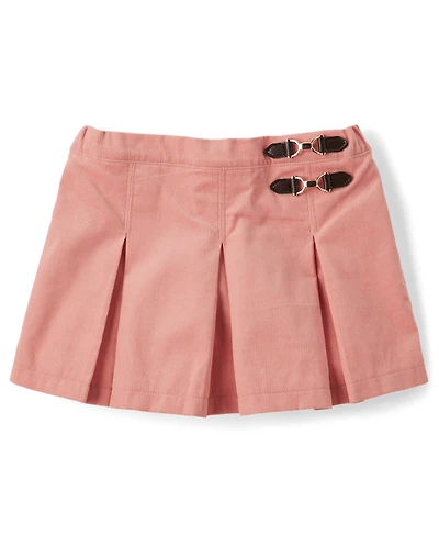 Girls Pleated Buckle Corduroy Skort
