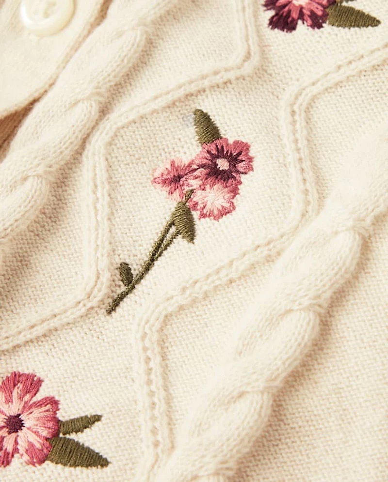 Baby Girls Embroidered Floral Cable Knit Cardigan - Homegrown by Gymboree