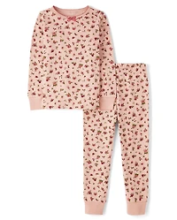 Girls Floral Snug Fit Pointelle Pajamas