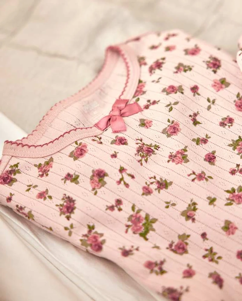 Girls Floral Snug Fit Pointelle Pajamas