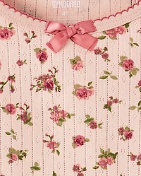 Girls Floral Snug Fit Pointelle Pajamas