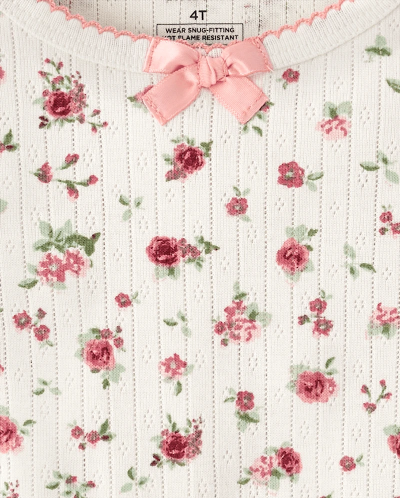Girls Floral Snug Fit Pointelle Pajamas