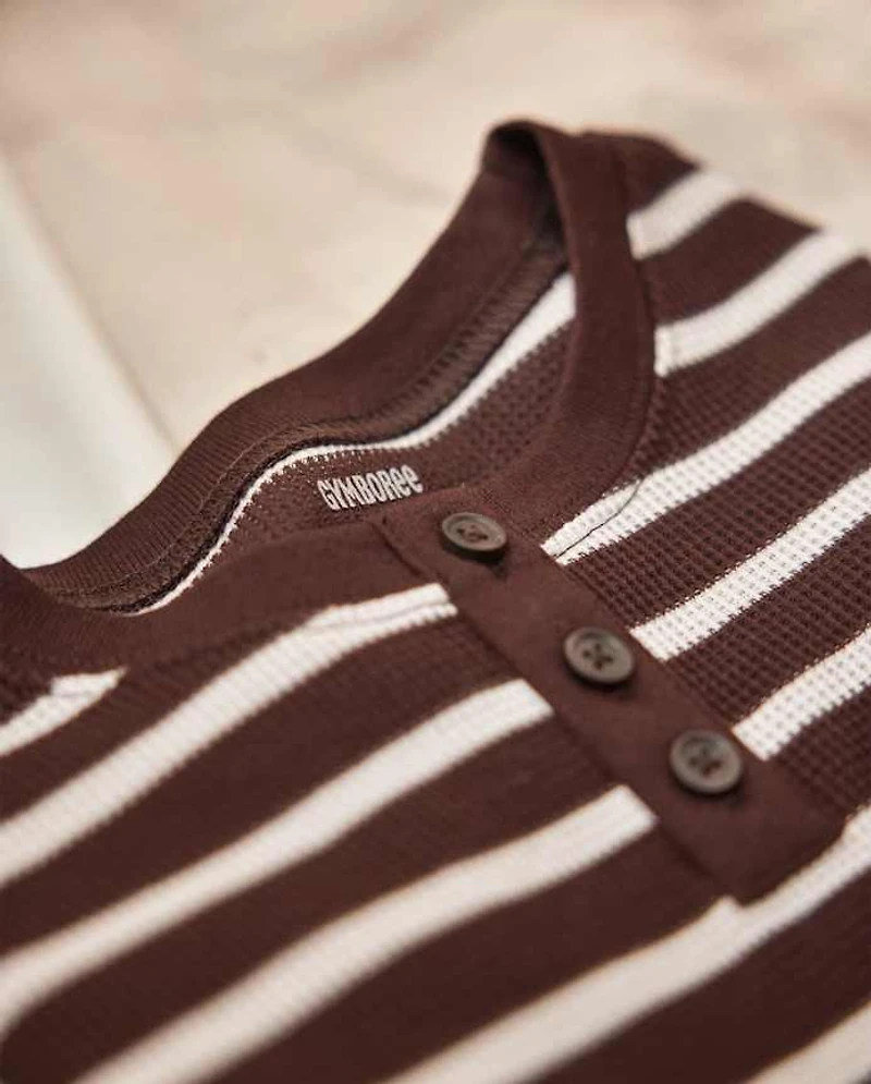 Kids Striped Snug Fit Thermal Henley Pajamas - Gymmies