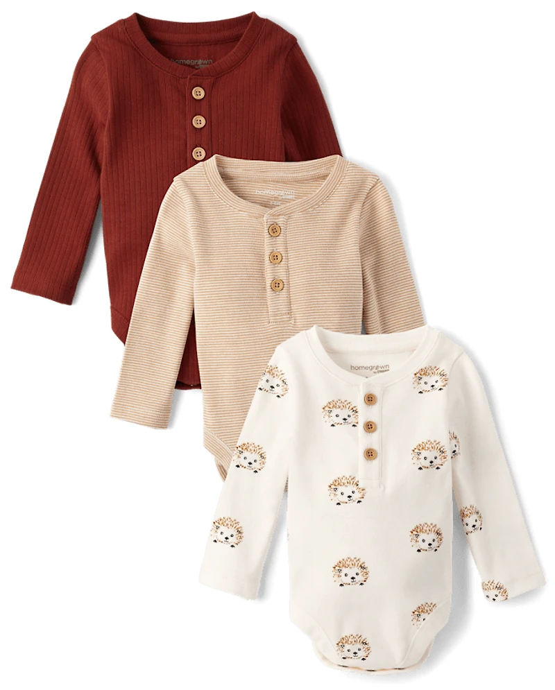 Baby Hedgehog Henley Bodysuit 3-Pack - Homegrown by Gymboree
