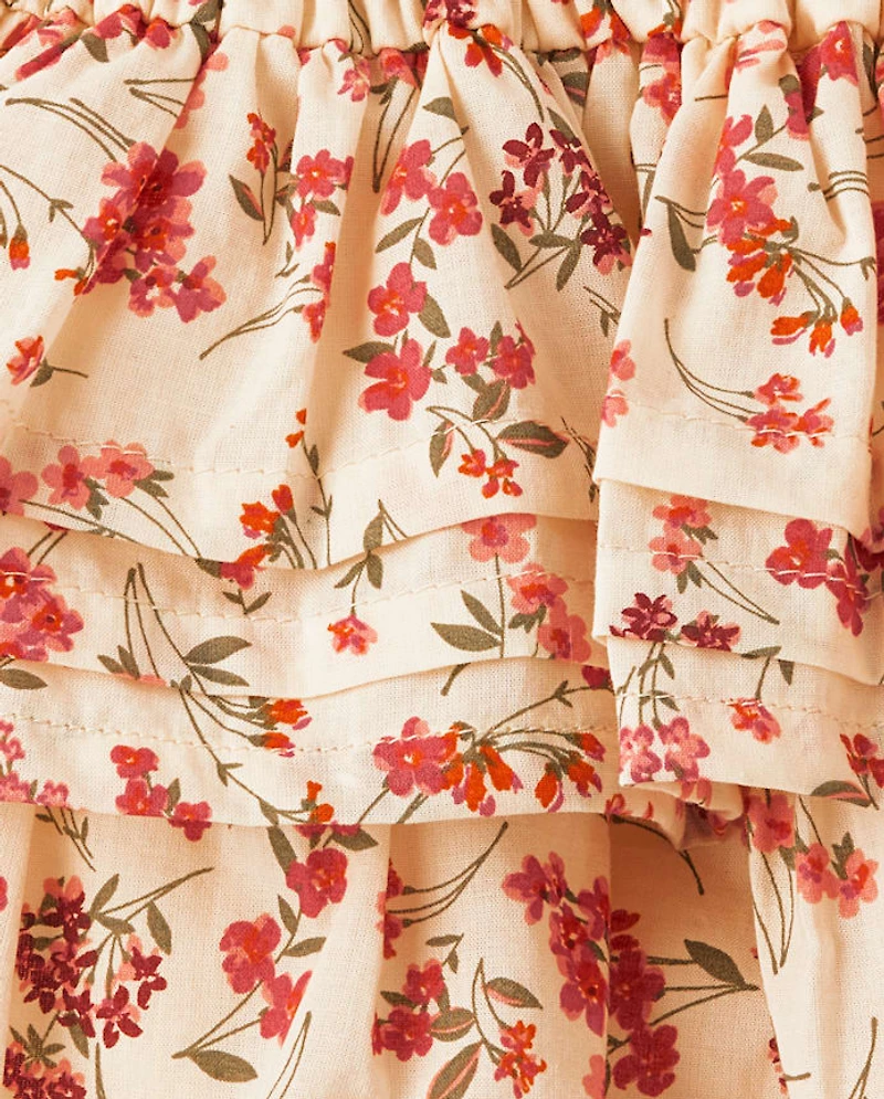 Girls Floral Pleated Tiered Dress 2-Piece Outfit Set - Homegrown by Gymboree