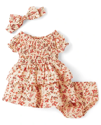 Girls Floral Pleated Tiered Dress 2-Piece Outfit Set - Homegrown by Gymboree