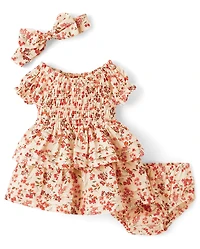 Girls Floral Pleated Tiered Dress 2-Piece Outfit Set - Homegrown by Gymboree