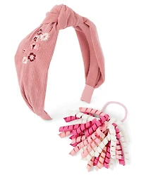 Girls Embroidered Floral 2-Piece Hair Set - Highland Hills