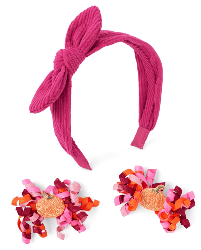 Girls Pumpkin 3-Piece Hair Set - Fall Celebrations