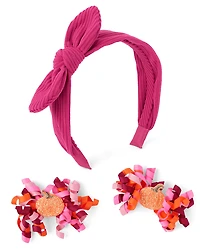 Girls Pumpkin 3-Piece Hair Set - Fall Celebrations