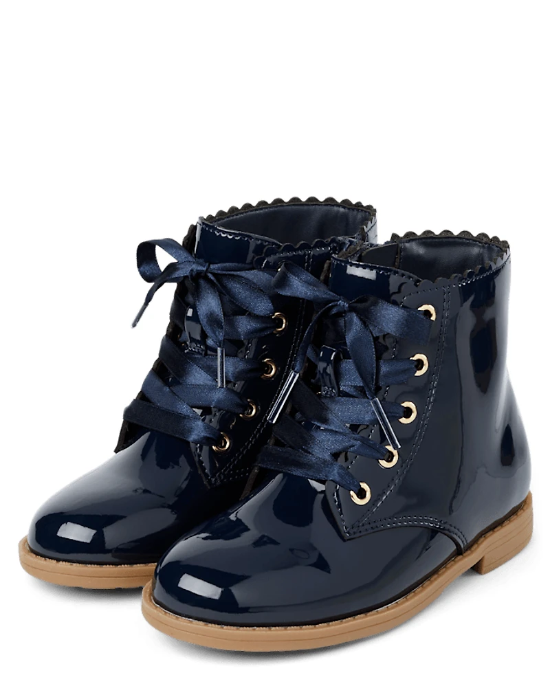 Girls Scalloped Lace Up Boots - Little Essentials