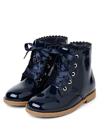 Girls Scalloped Lace Up Boots - Little Essentials