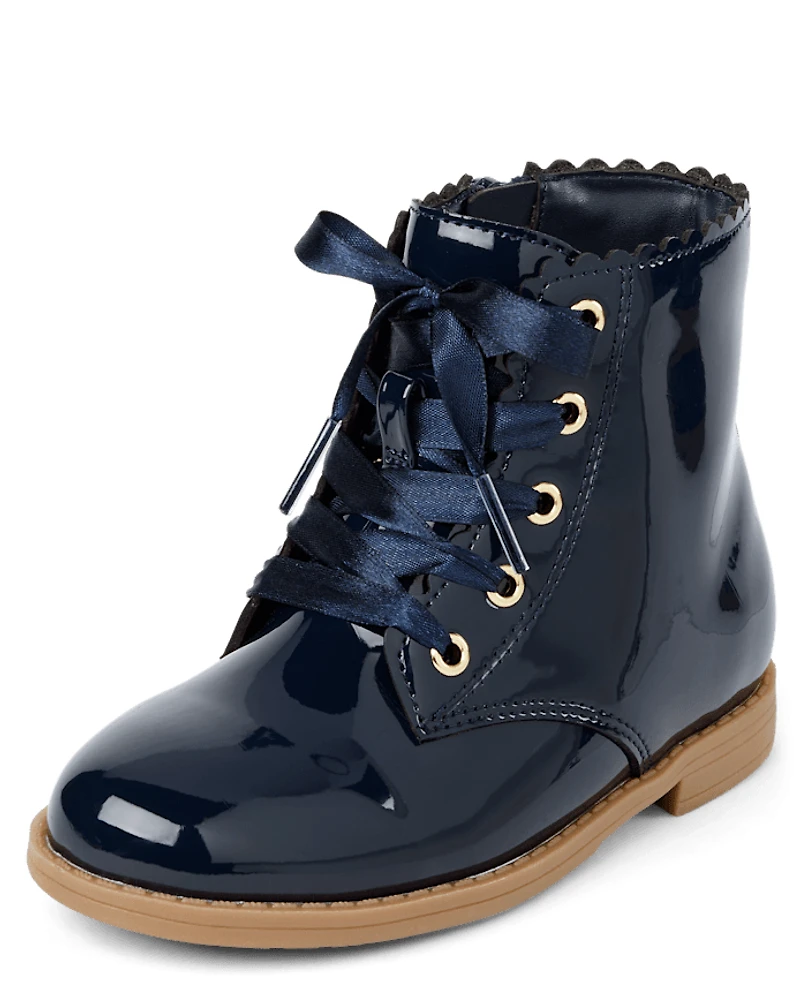 Girls Scalloped Lace Up Boots - Little Essentials