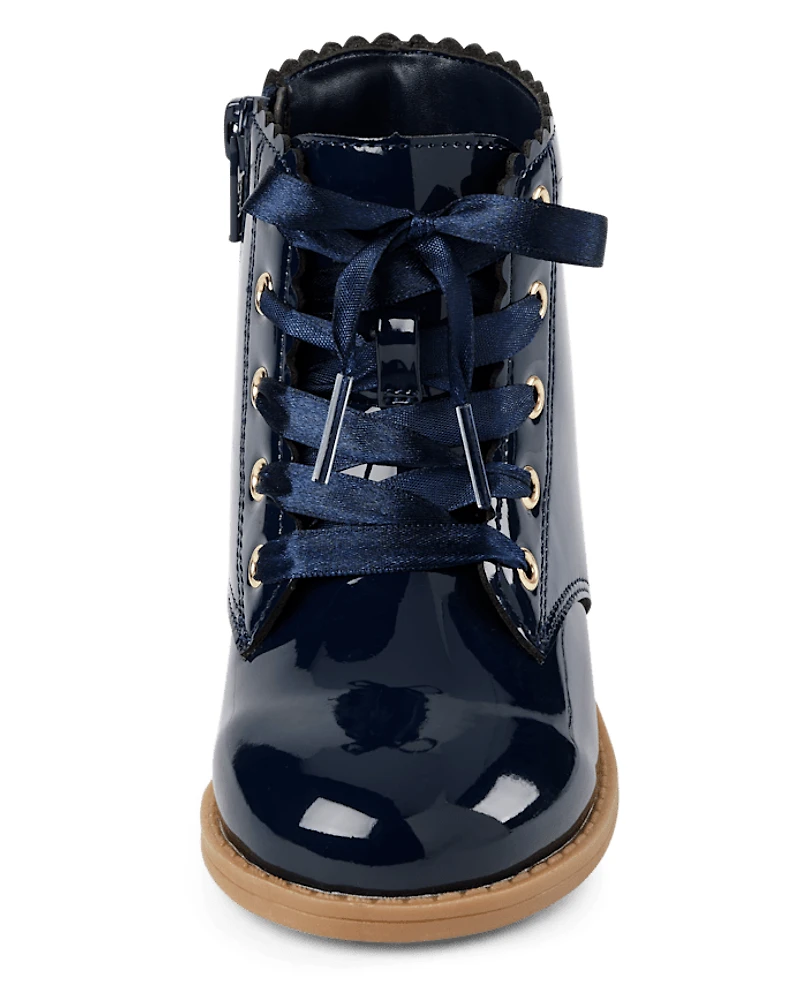Girls Scalloped Lace Up Boots - Little Essentials