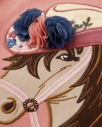 Girls Embroidered Horse Puff Sleeve Top - Highland Hills