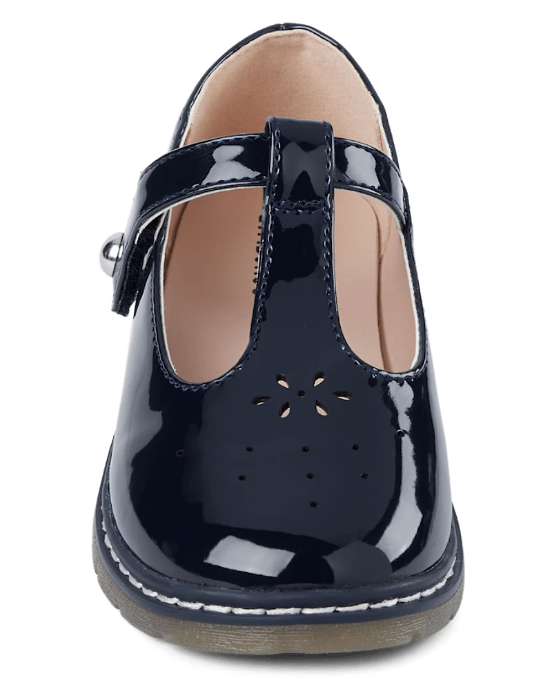 Girls Perforated T-Strap Mary Jane Shoes - Campus Cuties
