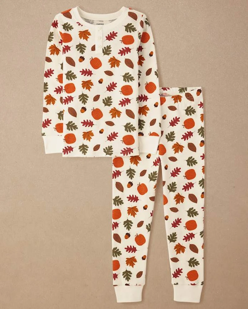 Kids Leaf Snug Fit Thermal Henley Pajamas - Gymmies