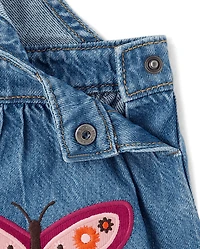 Girls Embroidered Butterfly Denim Jumper - Fall Celebrations