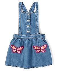Girls Embroidered Butterfly Denim Jumper - Fall Celebrations