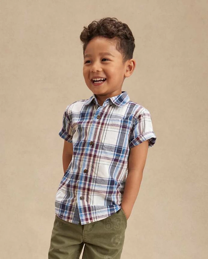 Boys Plaid Poplin Button Up Shirt - Campus Cuties