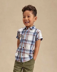 Boys Plaid Poplin Button Up Shirt - Campus Cuties