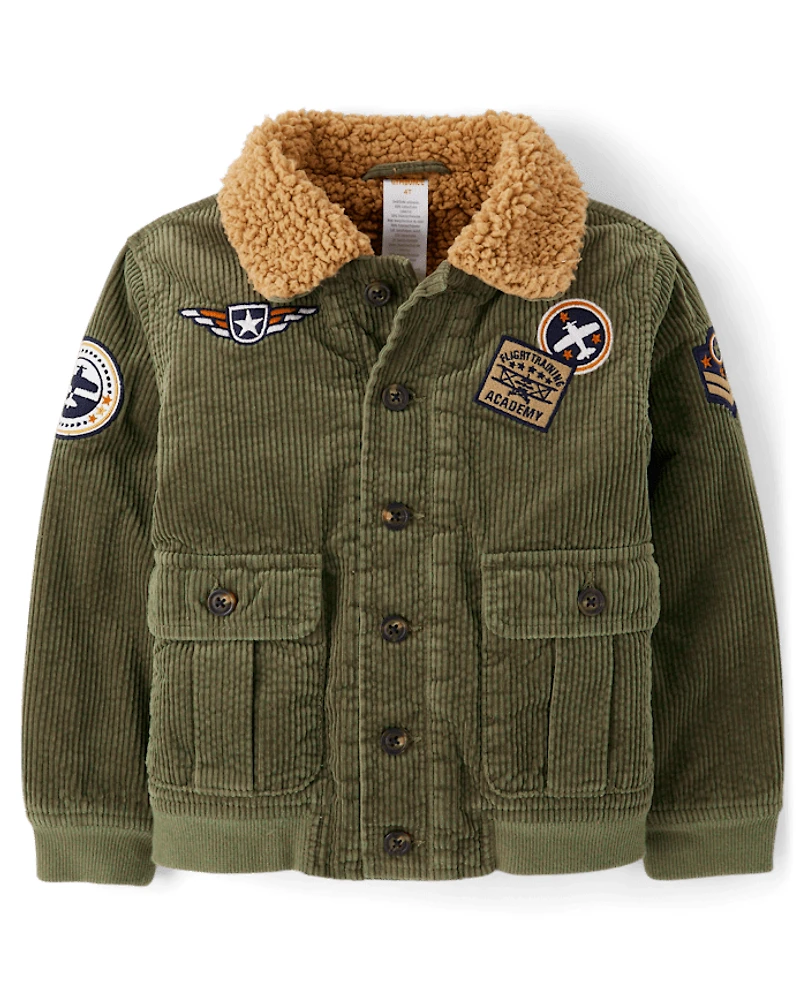 Boys Embroidered Aviator Patch Corduroy Jacket - Highland Hills
