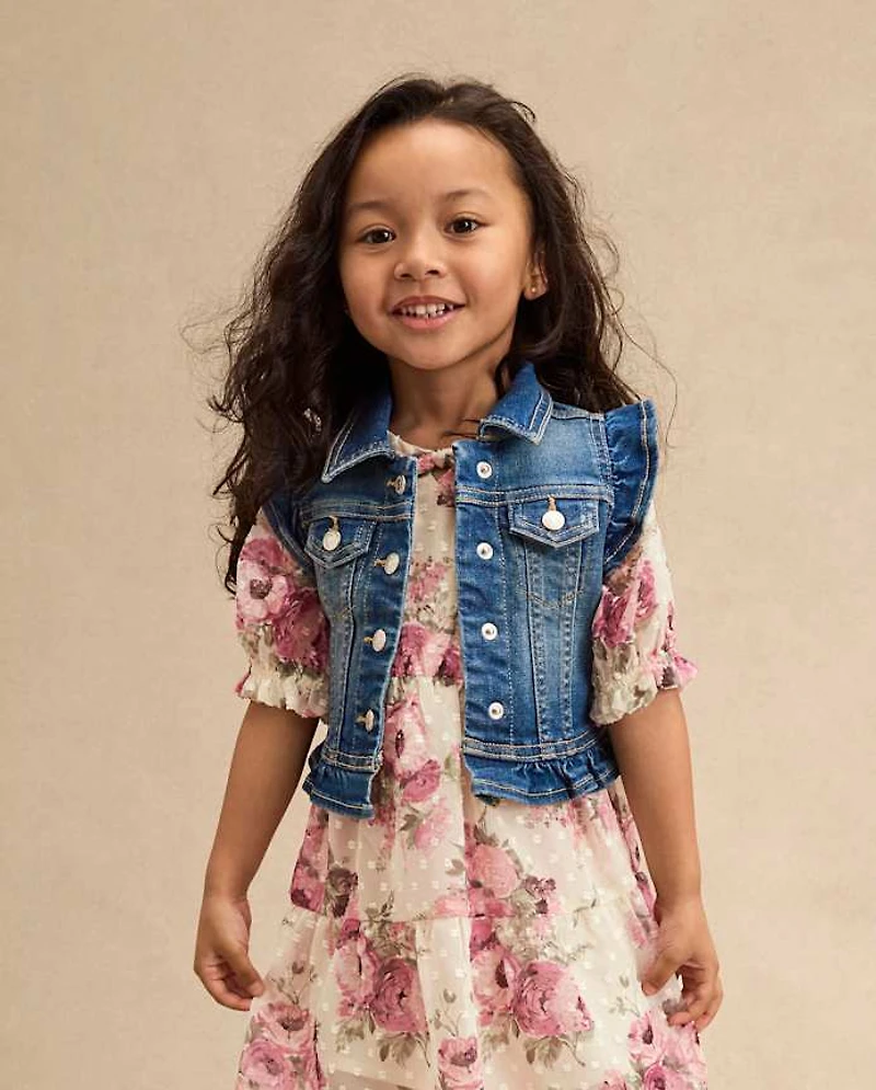 Girls Ruffle Denim Vest - Little Essentials