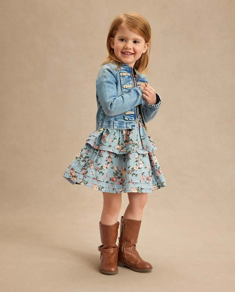 Girls Button Denim Band Jacket - Highland Hills