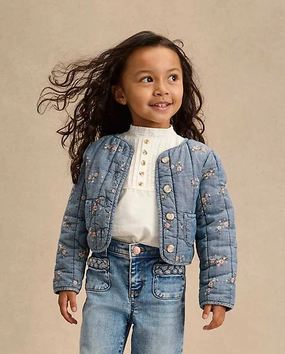 Girls Floral Quilted Denim Jacket - Highland Hills