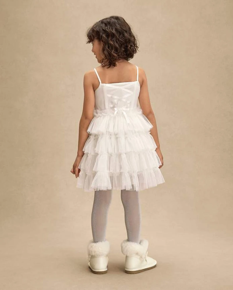 Girls Embroidered Sequin Ruffle Tiered Dress - On Pointe