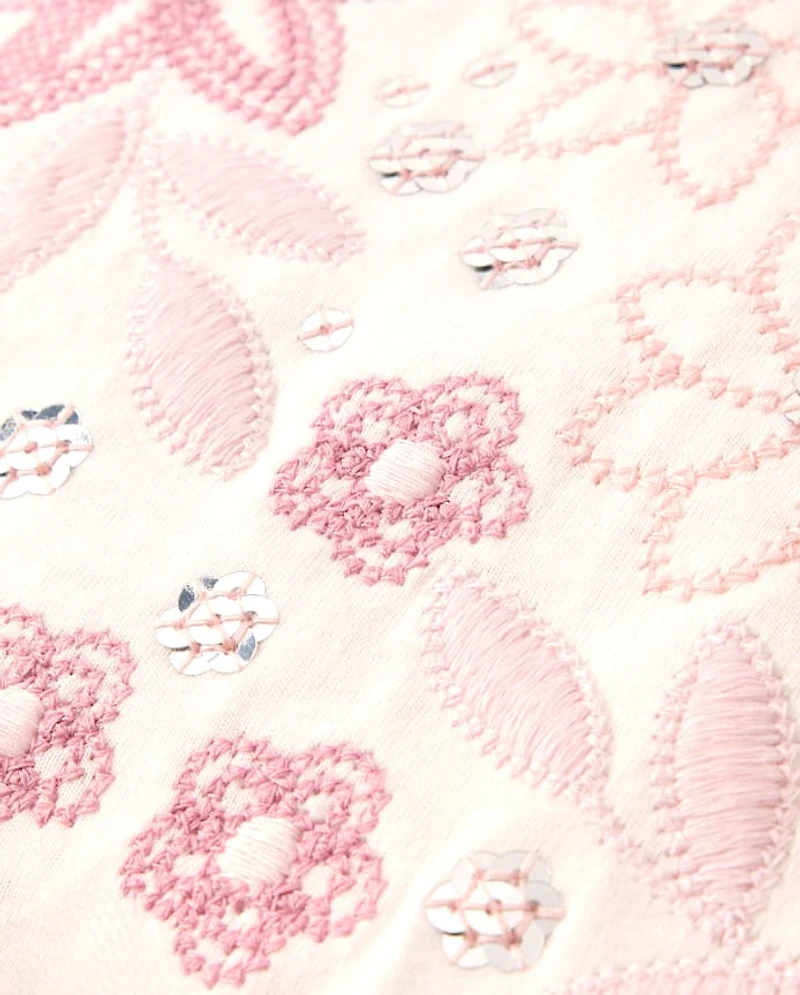 Girls Embroidered Sequin Ruffle Tiered Dress - On Pointe