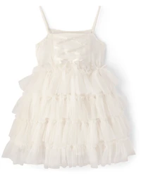 Girls Embroidered Sequin Ruffle Tiered Dress - On Pointe