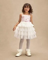 Girls Embroidered Sequin Ruffle Tiered Dress - On Pointe