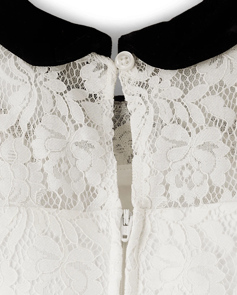 Girls Contrast Lace Ruffle Dress - Petit Paris