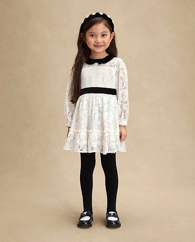 Girls Contrast Lace Ruffle Dress - Petit Paris