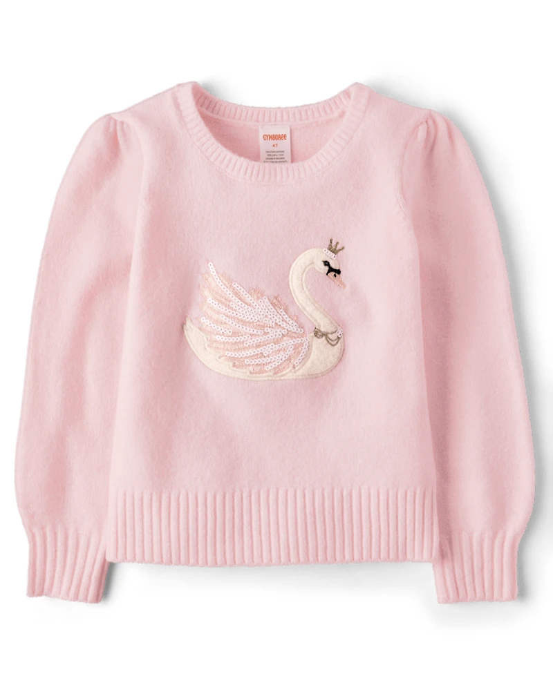 Girls Sequin Swan Sweater - On Pointe