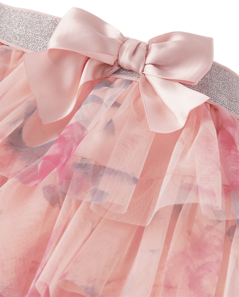 Jupe tutu à volants en tulle fleuri pour fille