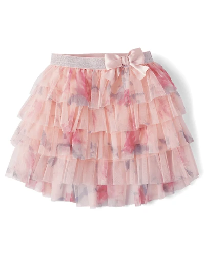 Jupe tutu à volants en tulle fleuri pour fille