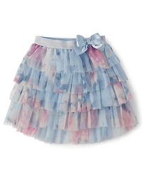 Girls Floral Tiered Mesh Tutu Skirt - On Pointe