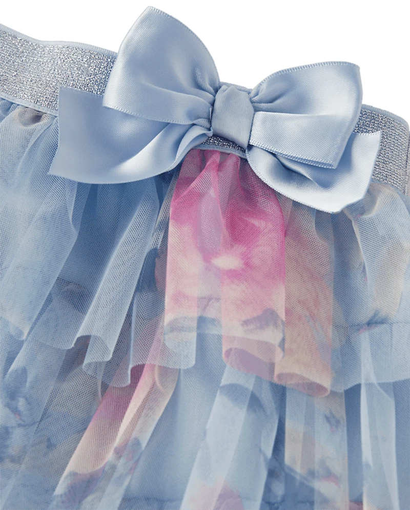 Girls Floral Tiered Mesh Tutu Skirt - On Pointe
