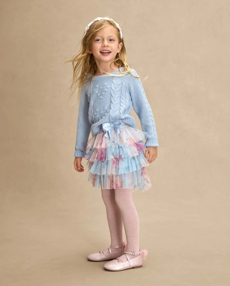 Girls Floral Tiered Mesh Tutu Skirt - On Pointe