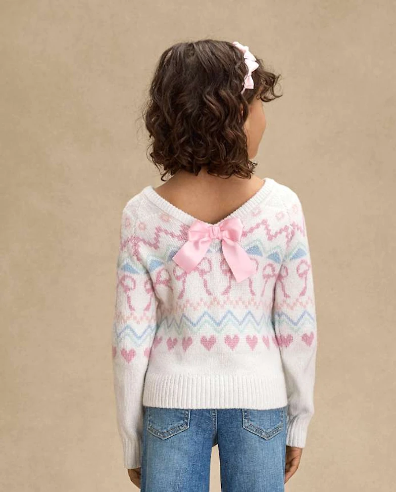 Girls Fairisle Bow Back Sweater - On Pointe