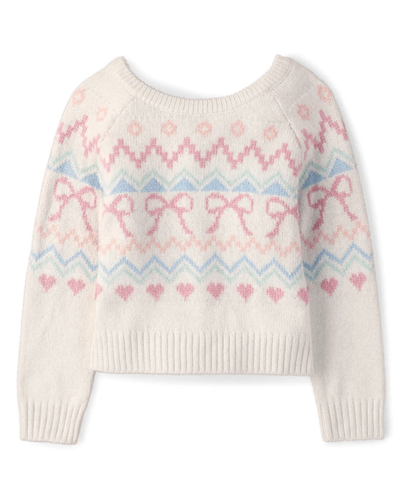 Pull à nouer dans le dos, motif Fair Isle, pour filles - On Pointe