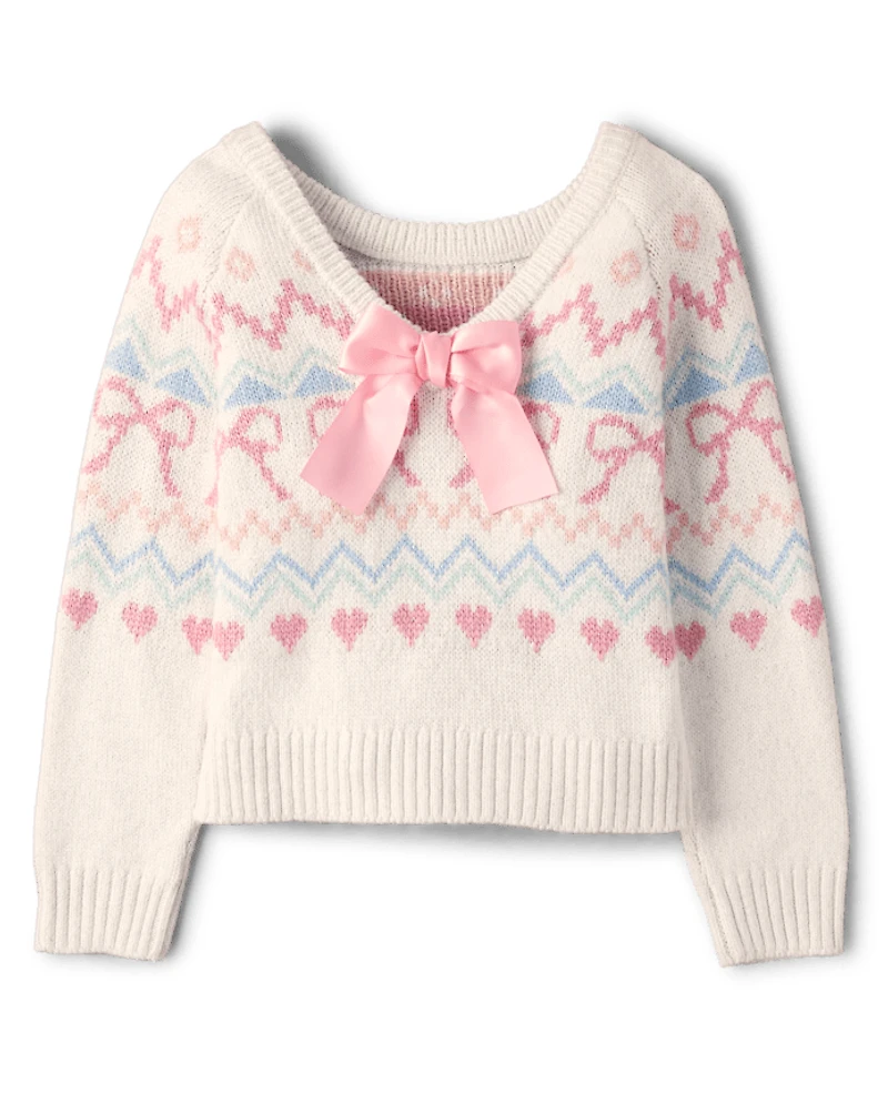 Girls Fairisle Bow Back Sweater - On Pointe